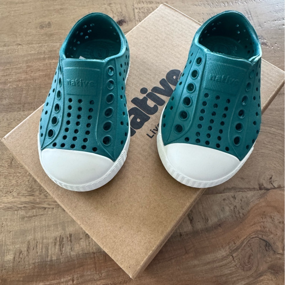 Native Teal Slip-On Sneakers with White Toe